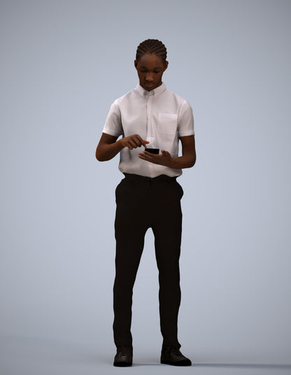 3D human model boy hospitality, photogrammetry scanned person for archviz