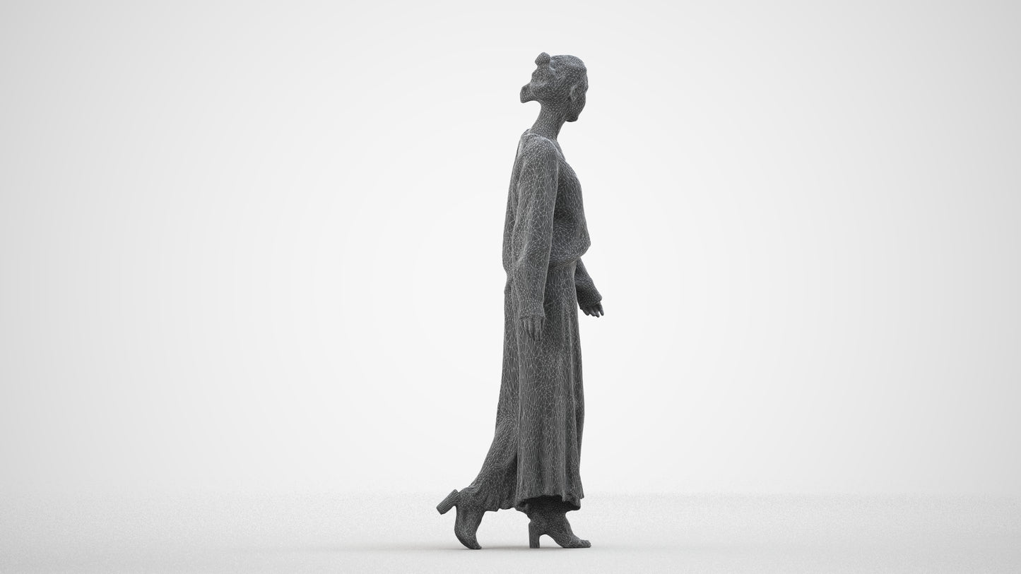 realistic 3D people woman casual walking, render-ready for V-Ray and Corona, FBX OBJ, wireframe side view