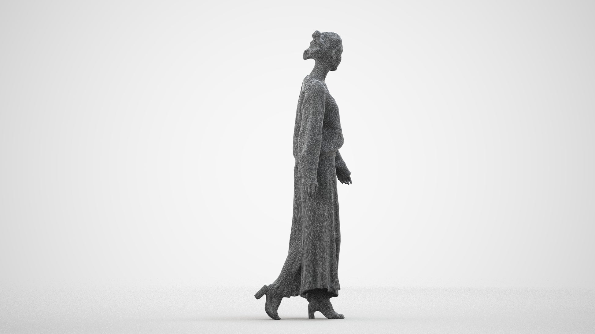 realistic 3D people woman casual walking, render-ready for V-Ray and Corona, FBX OBJ, wireframe side view