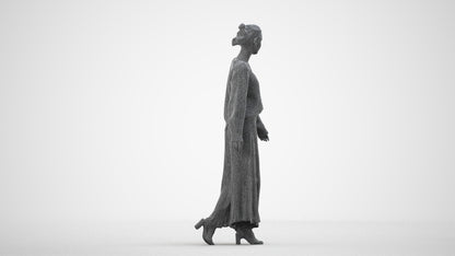 realistic 3D people woman casual walking, render-ready for V-Ray and Corona, FBX OBJ, wireframe side view
