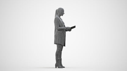 scanned 3D woman business standing, photogrammetry people for Enscape and V-Ray, wireframe side view