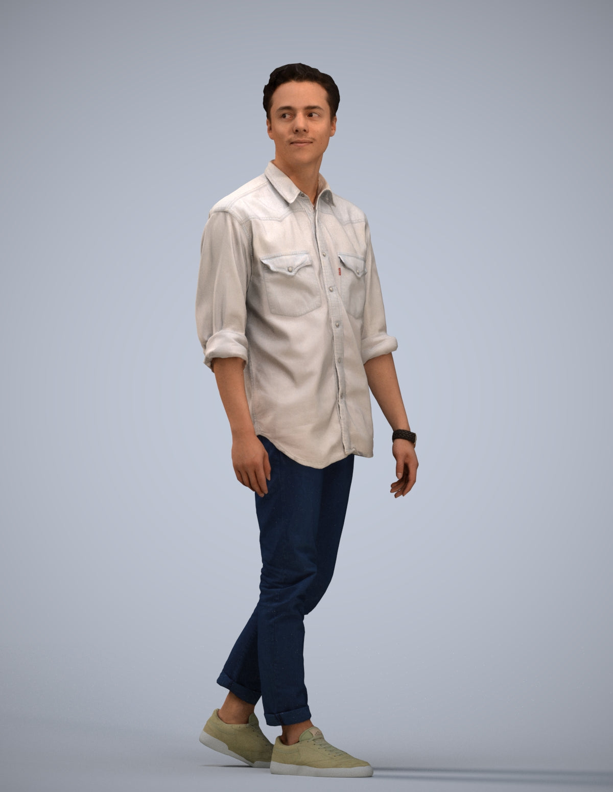 realistic 3D man casual walking, scanned archviz people for Blender and 3ds Max