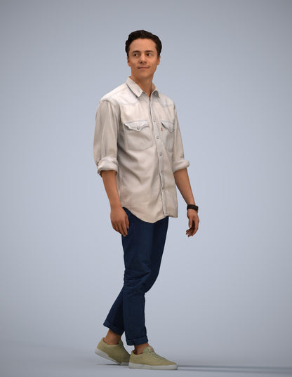 realistic 3D man casual walking, scanned archviz people for Blender and 3ds Max