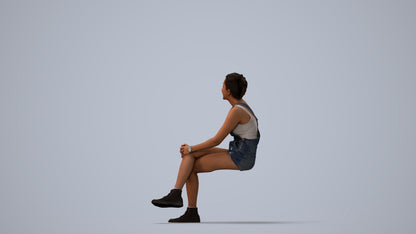 realistic 3D woman casual sitting, scanned archviz people for Blender and 3ds Max, three-quarter view render