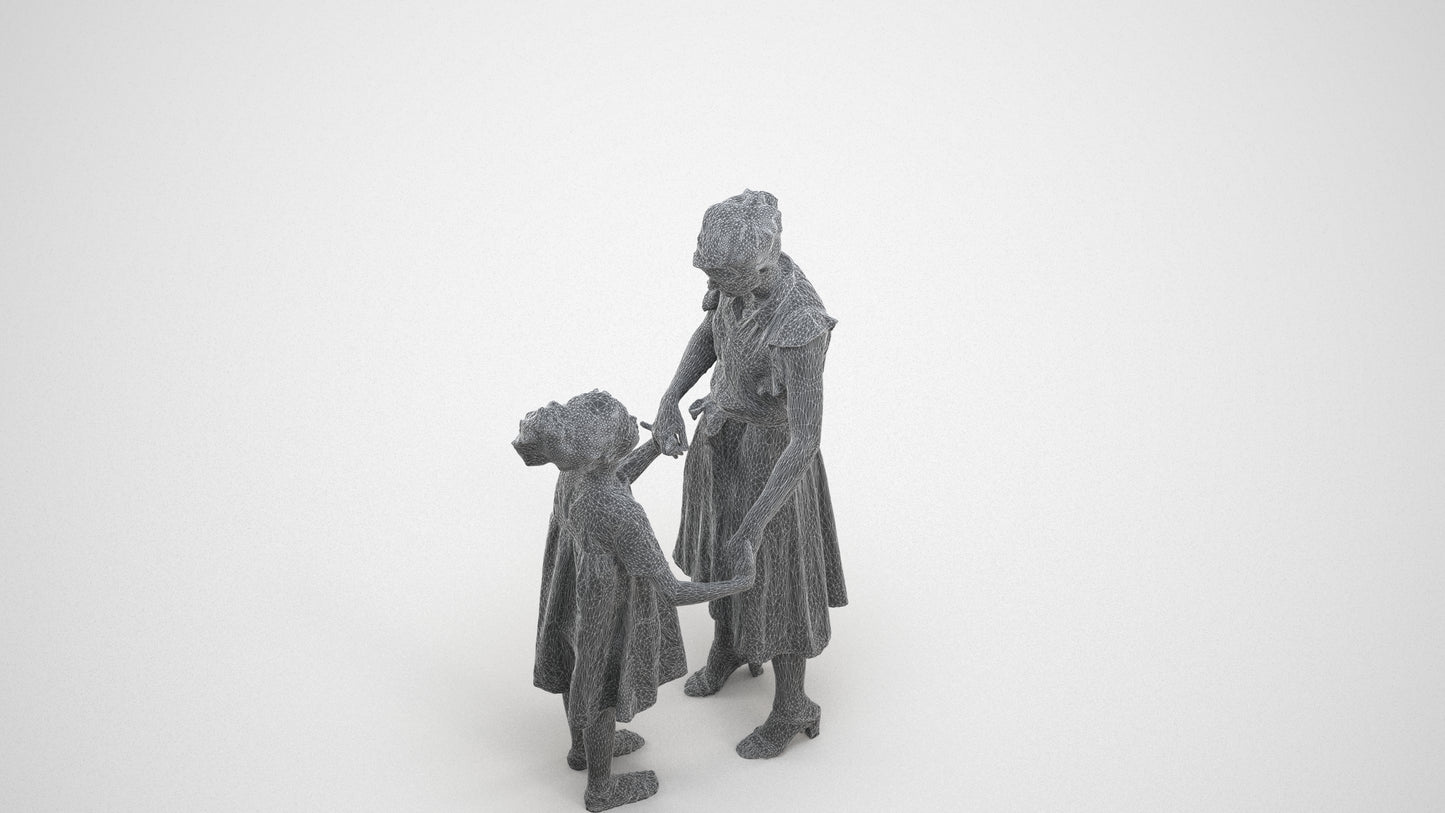 realistic 3D girl casual kids, scanned archviz people for Blender and 3ds Max, wireframe three-quarter view
