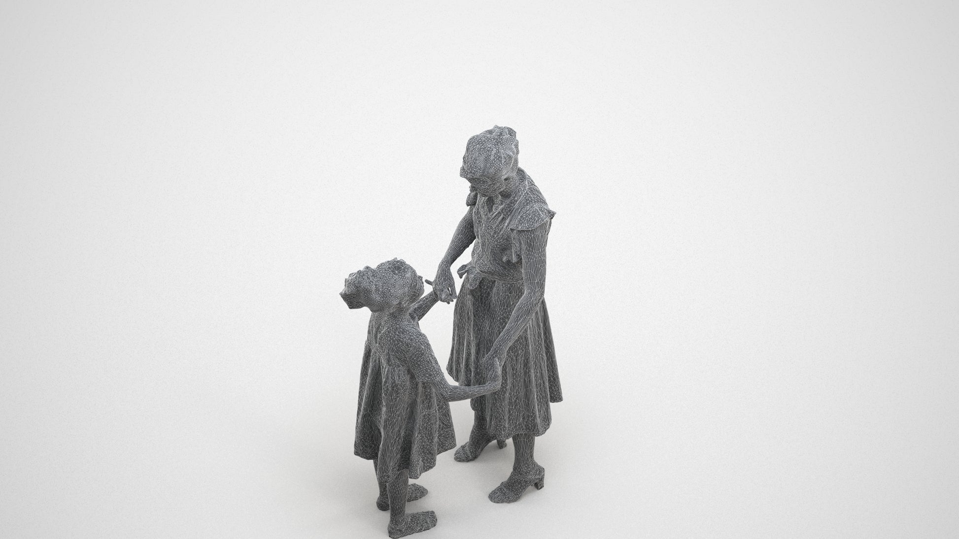 realistic 3D girl casual kids, scanned archviz people for Blender and 3ds Max, wireframe three-quarter view