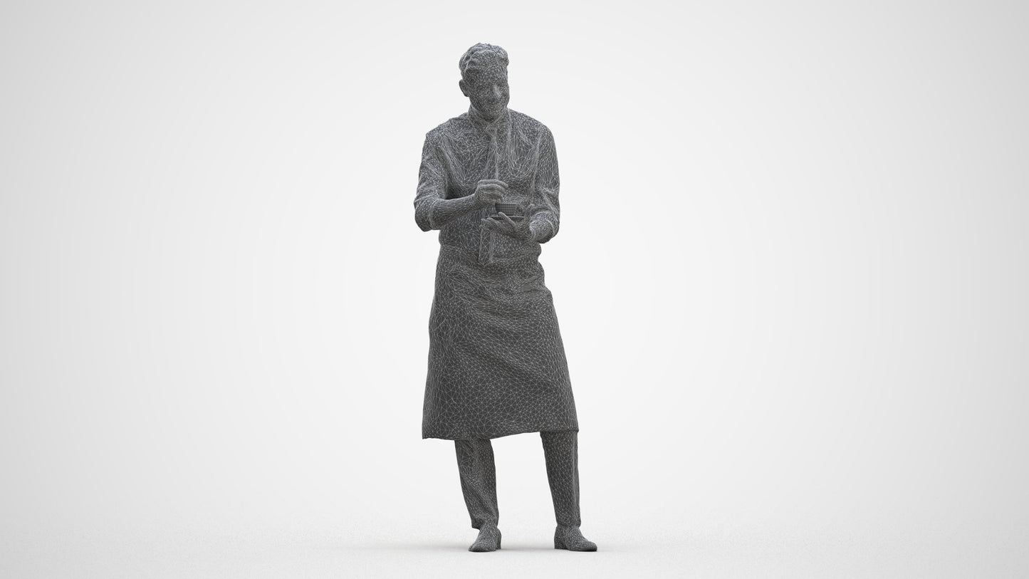 photogrammetry 3D man hospitality, realistic human model archviz FBX, three-quarter front view render