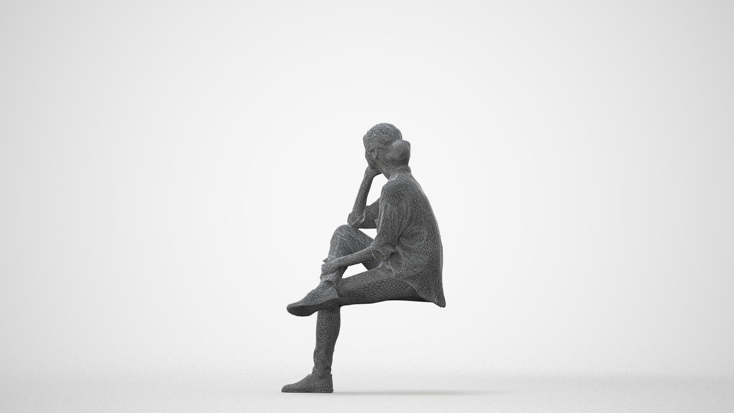 scanned 3D woman casual sitting, photogrammetry people for Enscape and V-Ray, square thumbnail