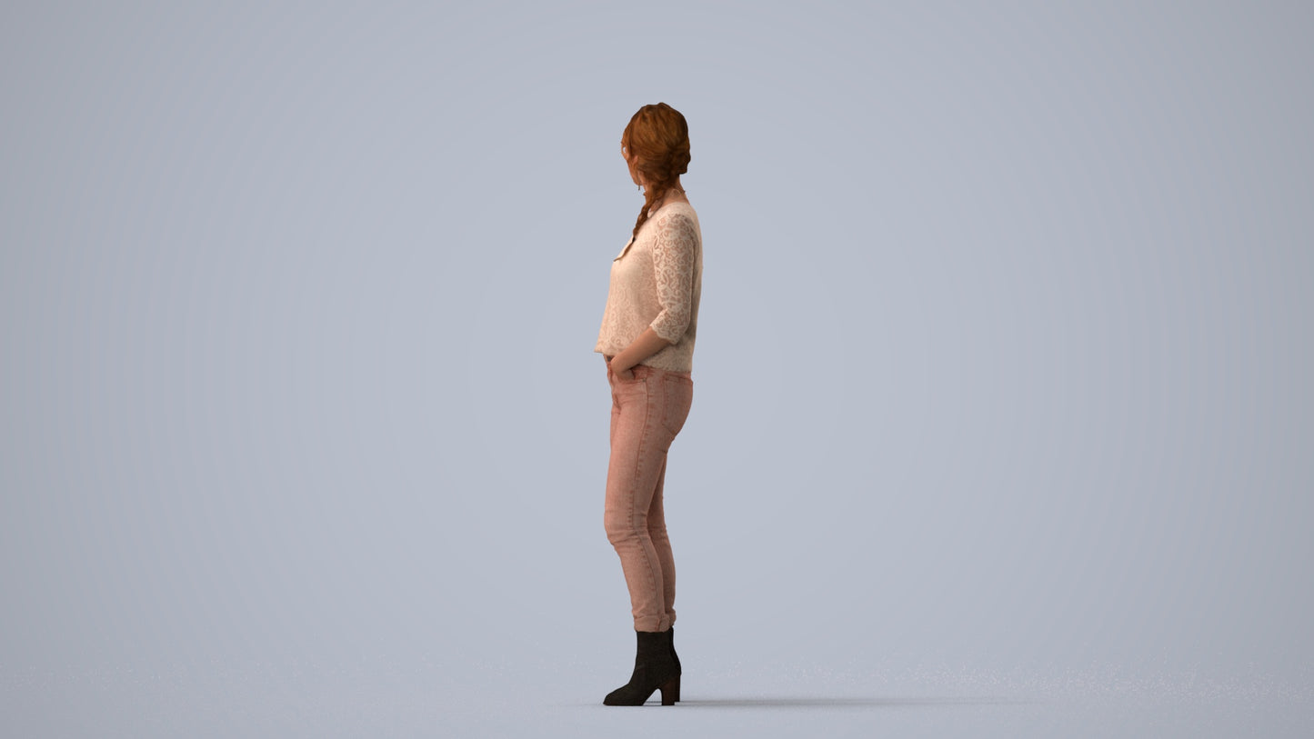 scanned 3D woman casual standing, photogrammetry people for Enscape and V-Ray, three-quarter view render