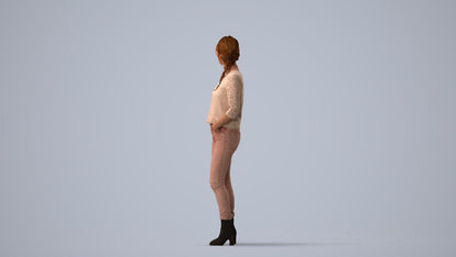 scanned 3D woman casual standing, photogrammetry people for Enscape and V-Ray, three-quarter view render