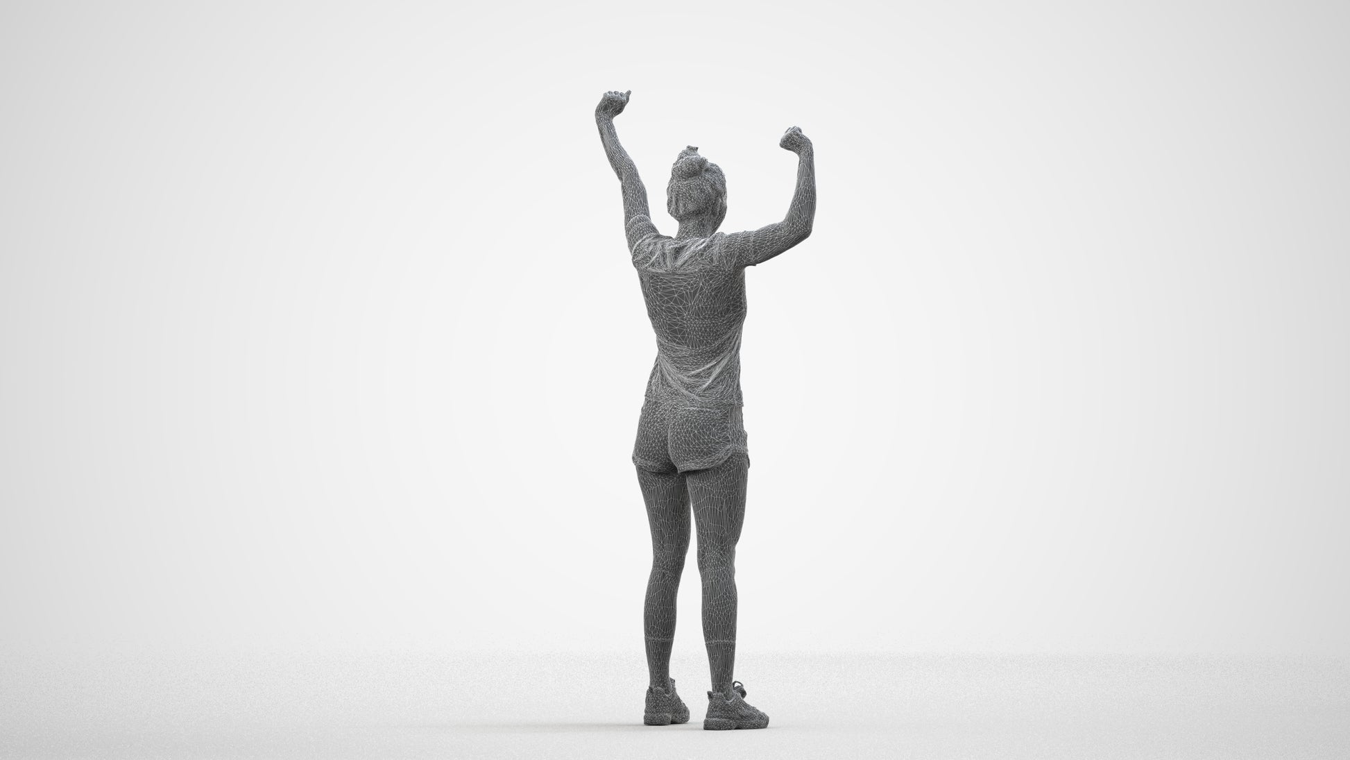 photogrammetry 3D woman sport, realistic human model archviz FBX, wireframe side view