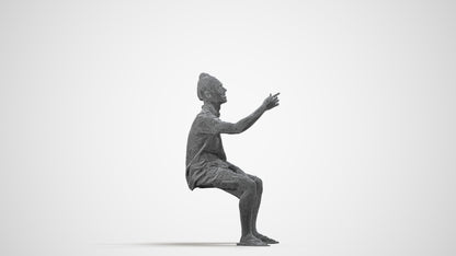 scanned 3D man casual sitting, photogrammetry people for Enscape and V-Ray, wireframe side view