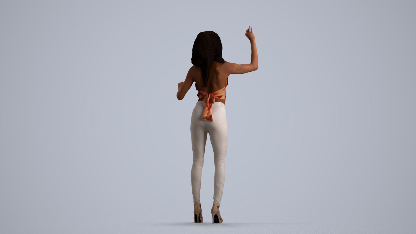 3D human model woman casual standing, photogrammetry scanned person for archviz, front view render