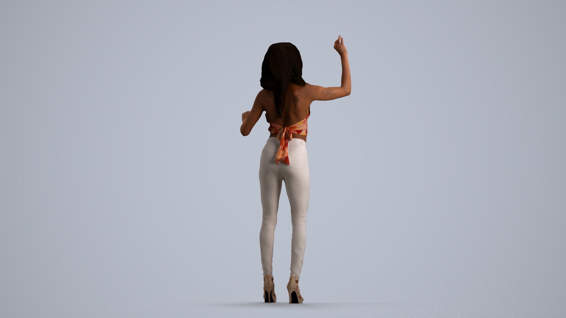 3D human model woman casual standing, photogrammetry scanned person for archviz, front view render