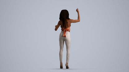 3D human model woman casual standing, photogrammetry scanned person for archviz, front view render