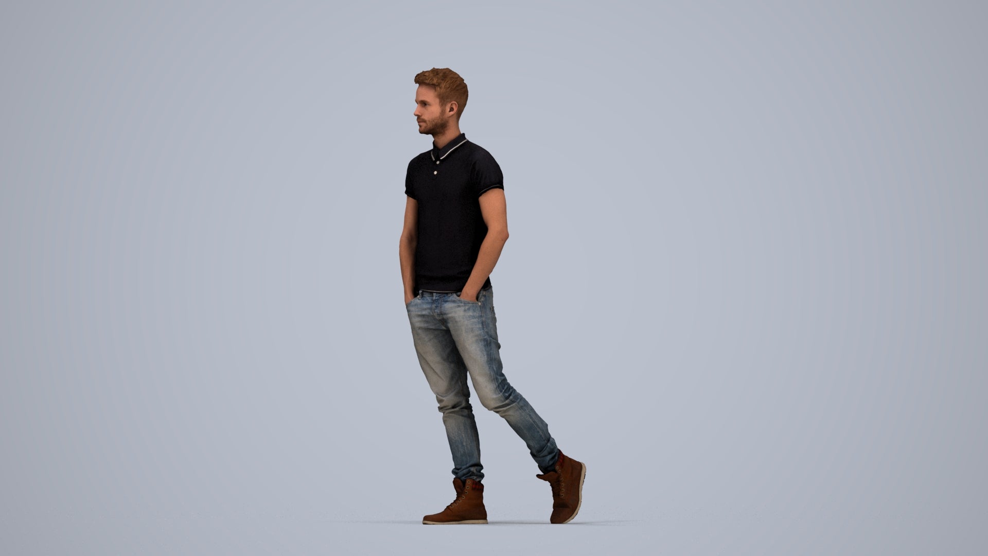3D people model man casual walking, scanned human for 3ds Max rendering, top-down view render