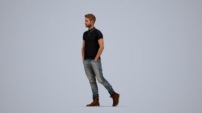3D people model man casual walking, scanned human for 3ds Max rendering, top-down view render
