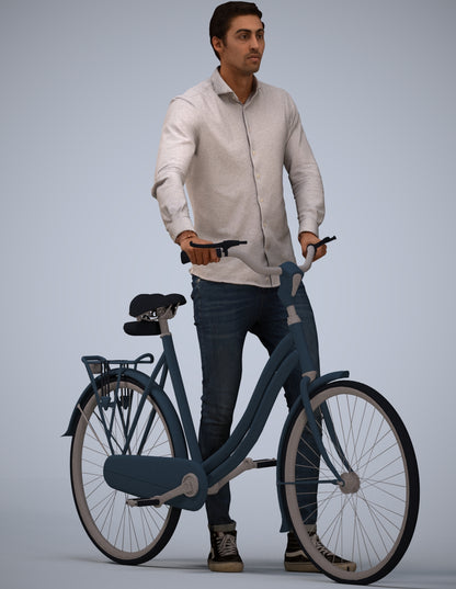 realistic 3D people man casual cycling, render-ready for V-Ray and Corona, FBX OBJ