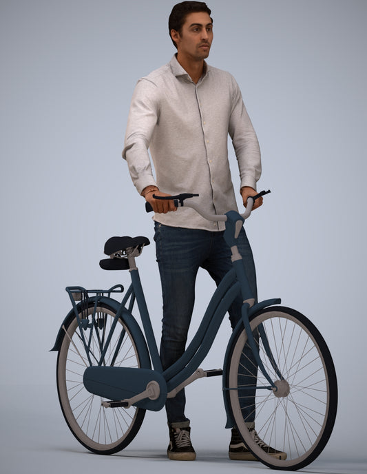 realistic 3D people man casual cycling, render-ready for V-Ray and Corona, FBX OBJ