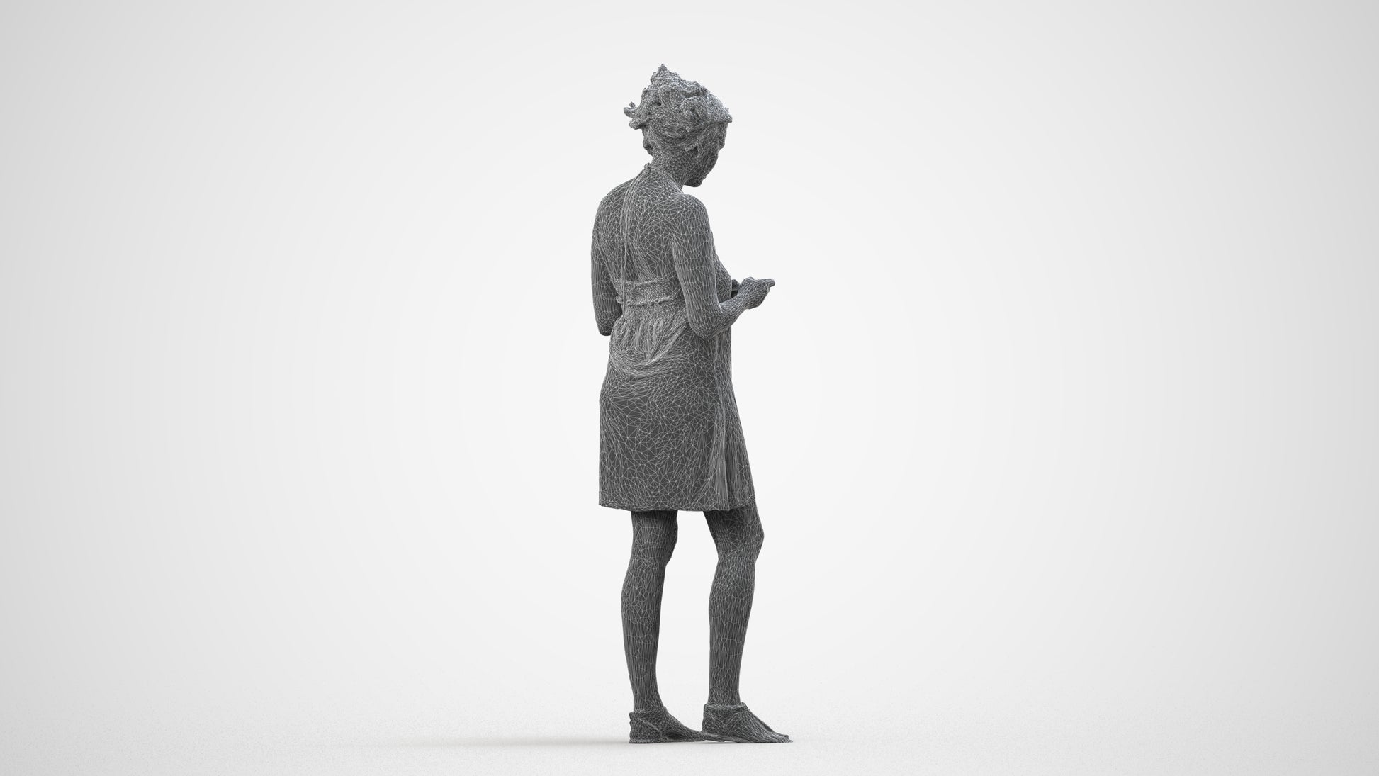 photogrammetry 3D woman standing, realistic human model archviz FBX, wireframe side view