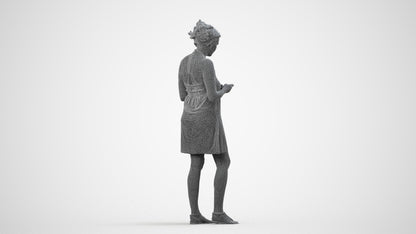 photogrammetry 3D woman standing, realistic human model archviz FBX, wireframe side view