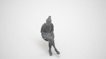 realistic 3D woman formal sitting, scanned archviz people for Blender and 3ds Max, wireframe three-quarter view