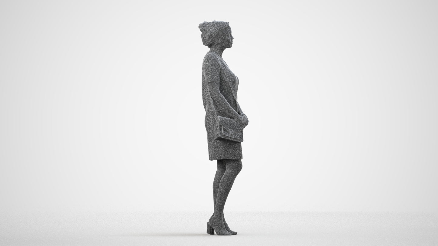 scanned 3D woman business standing, photogrammetry people for Enscape and V-Ray, wireframe side view