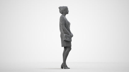 scanned 3D woman business standing, photogrammetry people for Enscape and V-Ray, wireframe side view