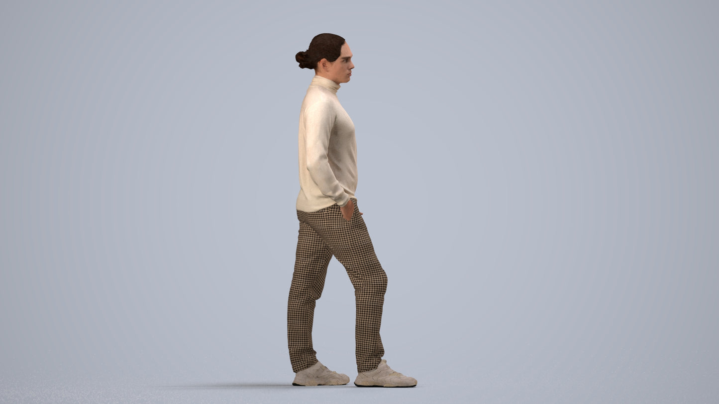3D scanned man standing casual, photorealistic archviz people for Enscape and SketchUp, side view render