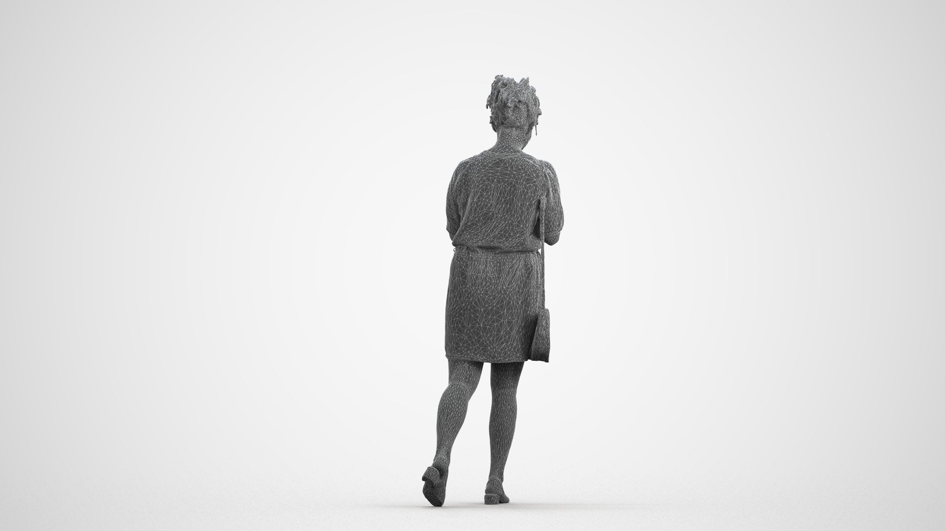 realistic 3D human woman casual walking, archviz people FBX OBJ for Blender, wireframe front view