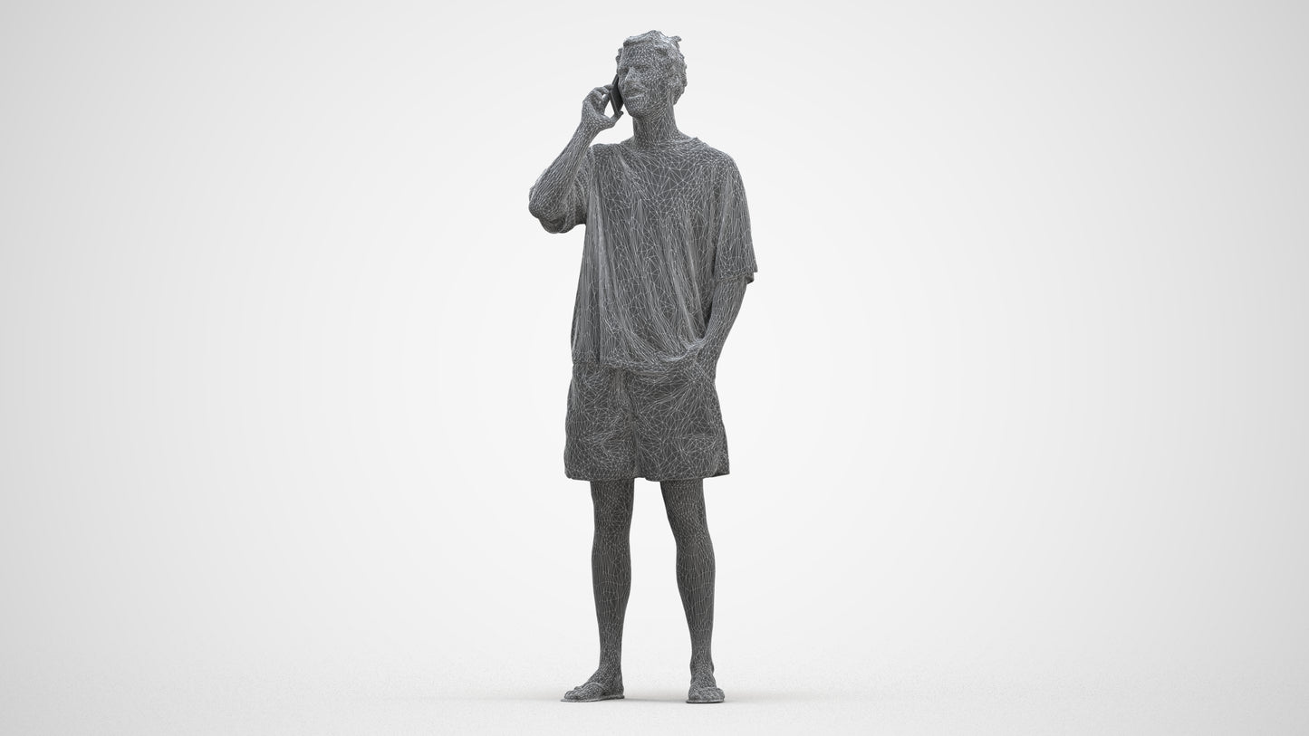 3D human model man casual standing, photogrammetry scanned person for archviz, three-quarter front view render