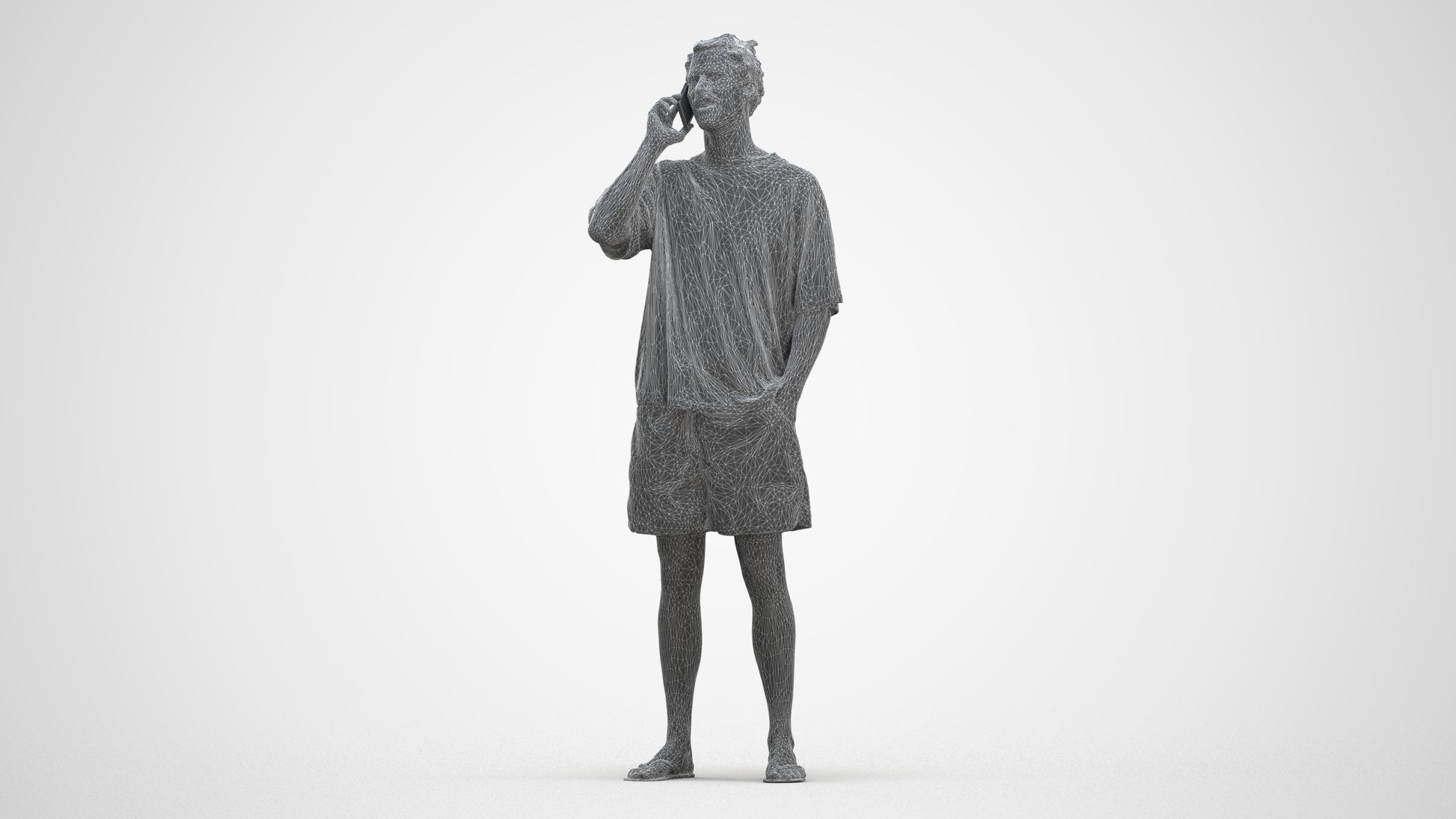3D human model man casual standing, photogrammetry scanned person for archviz, three-quarter front view render