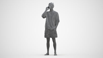3D human model man casual standing, photogrammetry scanned person for archviz, three-quarter front view render