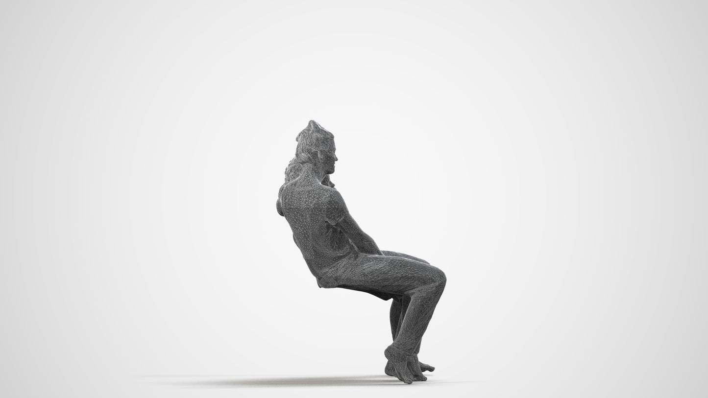realistic 3D human girl kids, archviz people FBX OBJ for Blender, wireframe side view