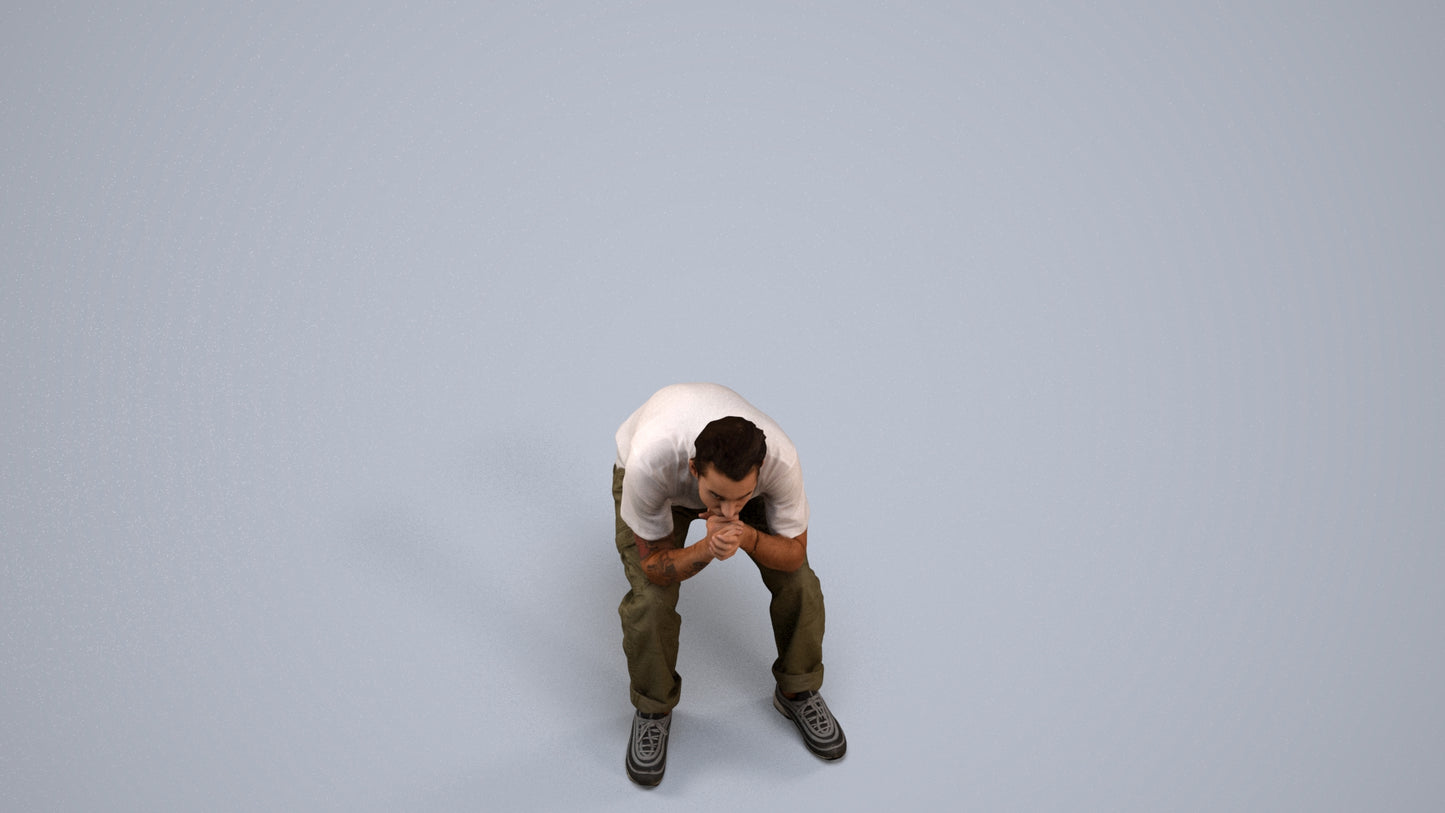 realistic 3D man casual sitting, scanned archviz people for Blender and 3ds Max, back view render