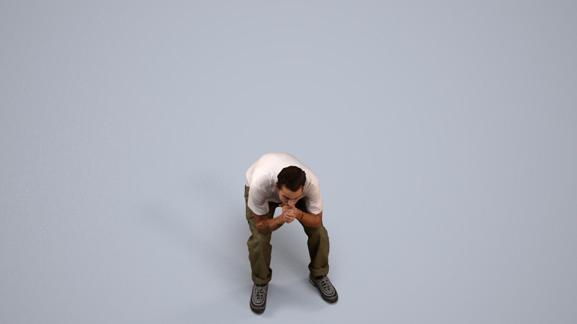 realistic 3D man casual sitting, scanned archviz people for Blender and 3ds Max, back view render