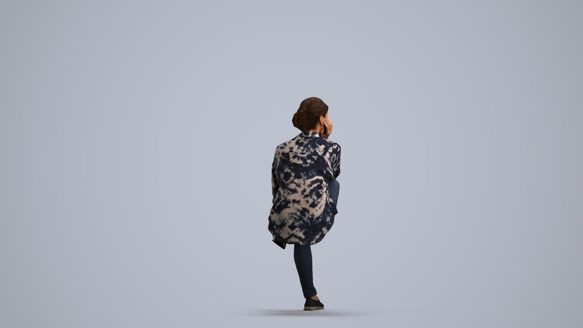 scanned 3D woman casual sitting, photogrammetry people for Enscape and V-Ray, front view render