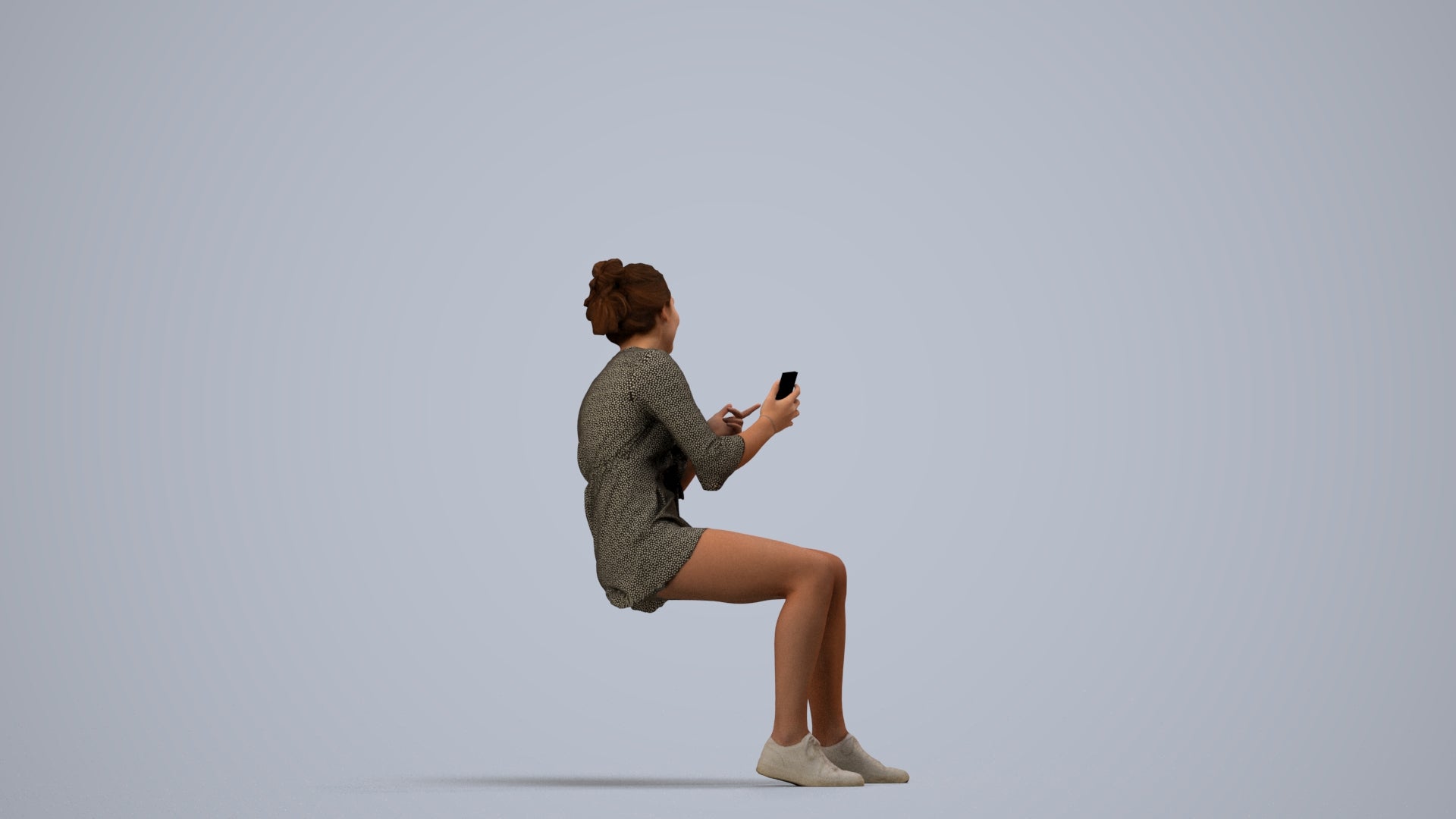 3D scanned girl kids casual, photorealistic archviz people for Enscape and SketchUp, side view render