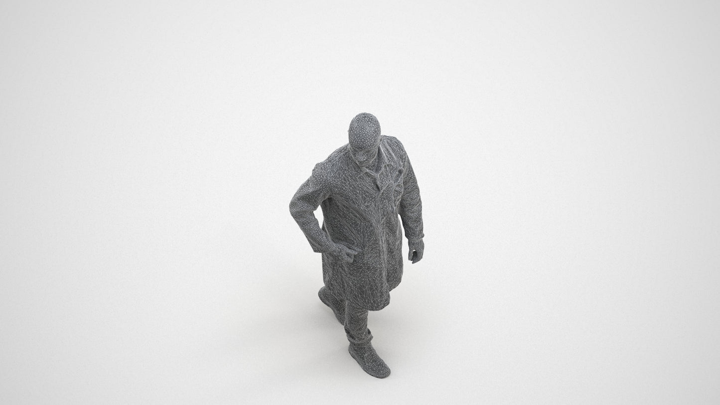 3D human model man medical, photogrammetry scanned person for archviz, wireframe three-quarter view