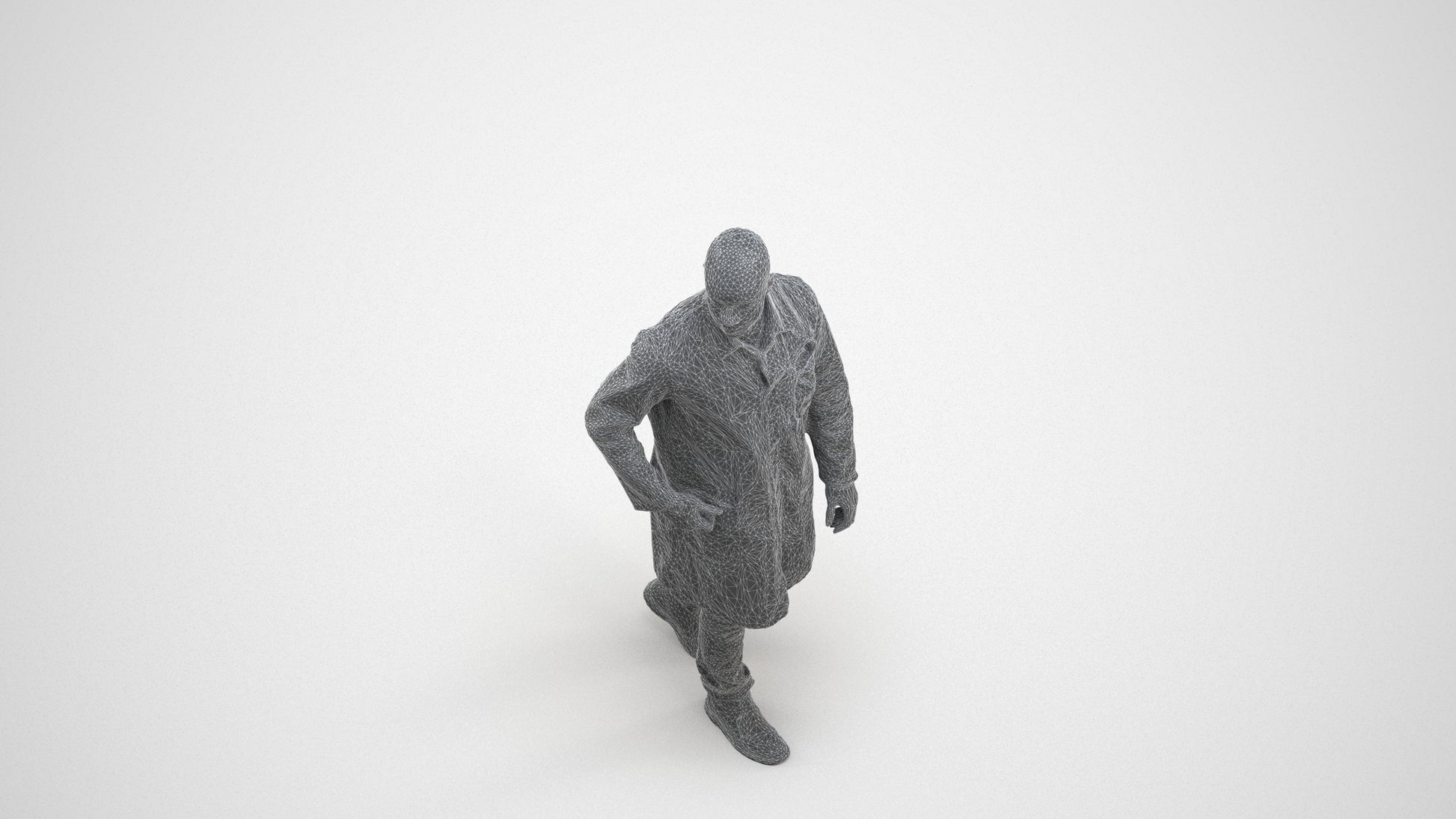 3D human model man medical, photogrammetry scanned person for archviz, wireframe three-quarter view