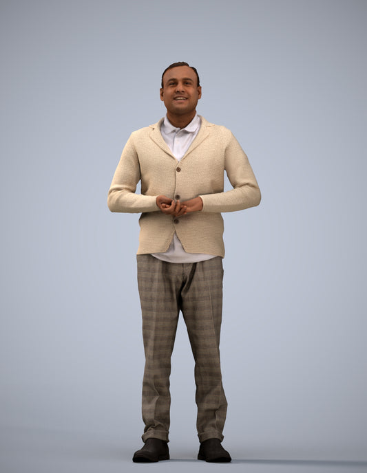 scanned 3D man business standing, photogrammetry people for Enscape and V-Ray