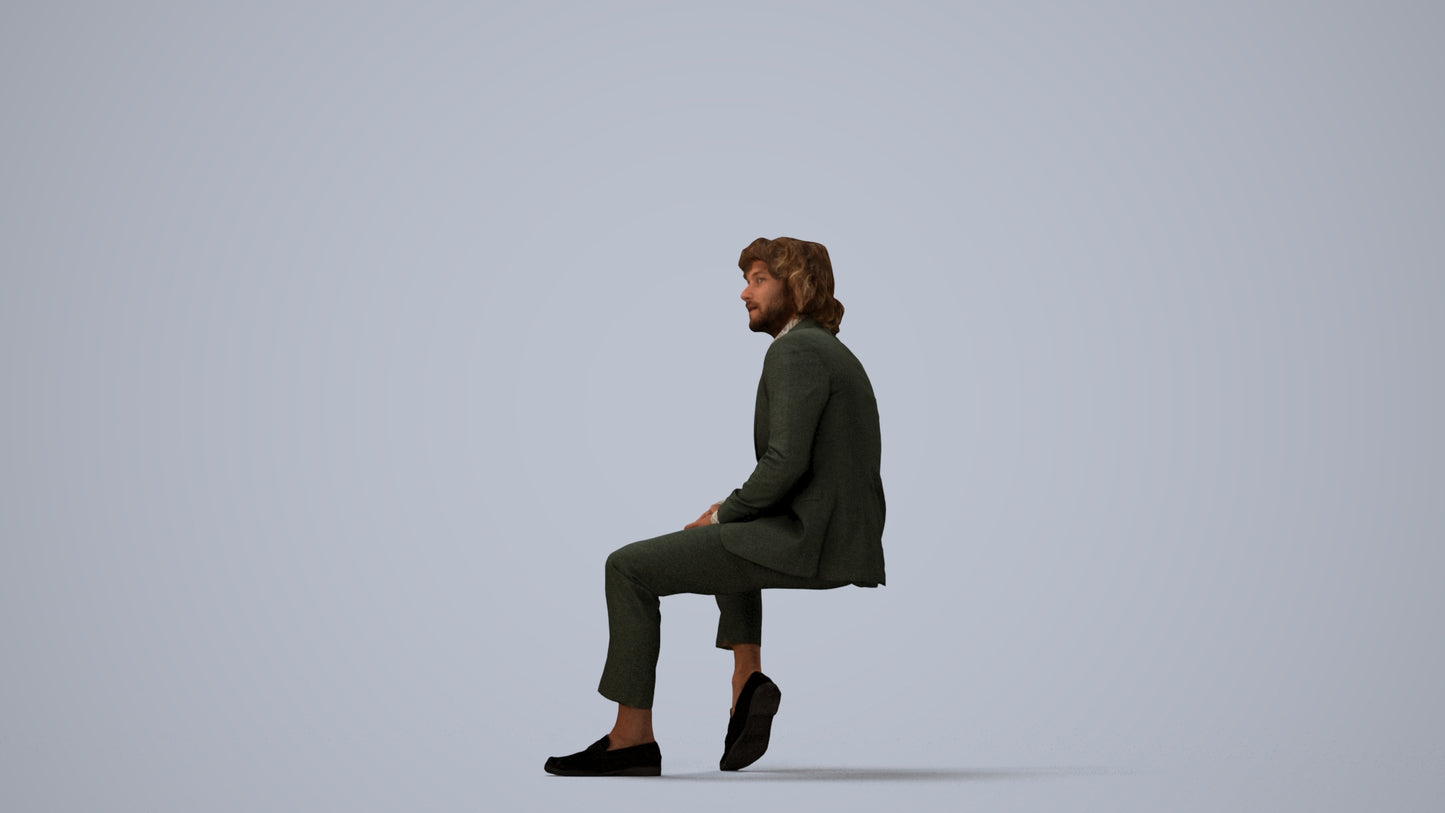 realistic 3D human man business, archviz people FBX OBJ for Blender, three-quarter view render