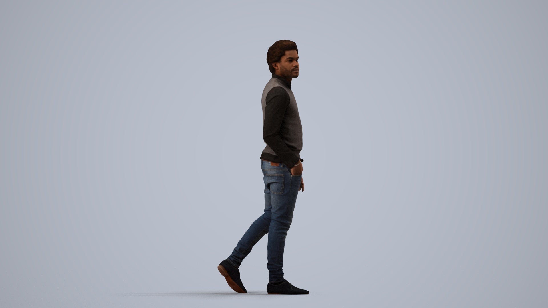 scanned 3D man casual standing, photogrammetry people for Enscape and V-Ray, side view render