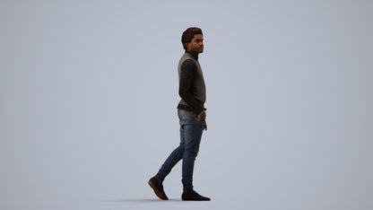scanned 3D man casual standing, photogrammetry people for Enscape and V-Ray, side view render