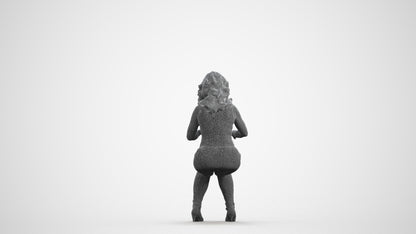 3D human model woman casual sitting, photogrammetry scanned person for archviz, wireframe front view