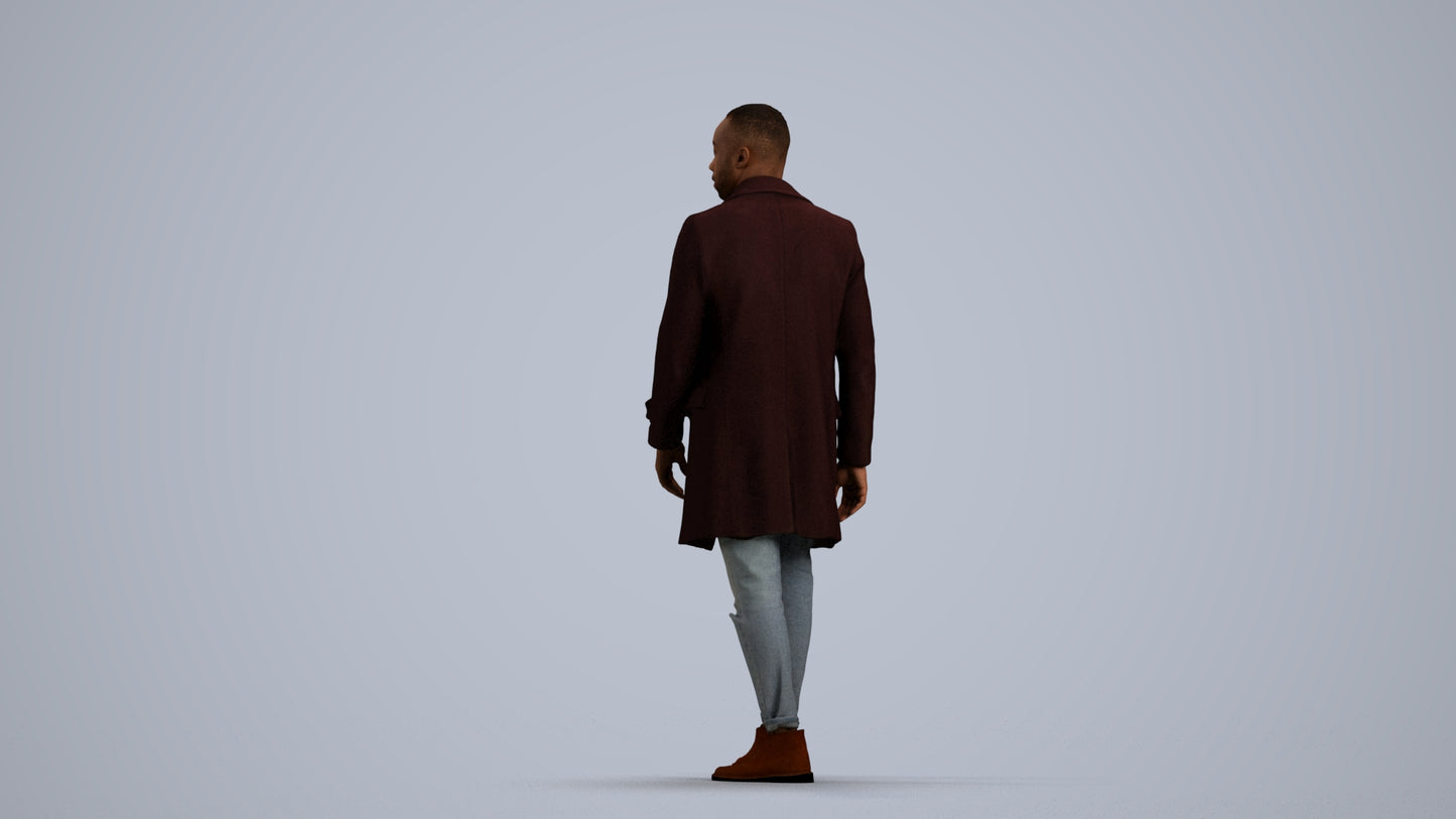 3D people model man casual walking, scanned human for 3ds Max rendering, front view render