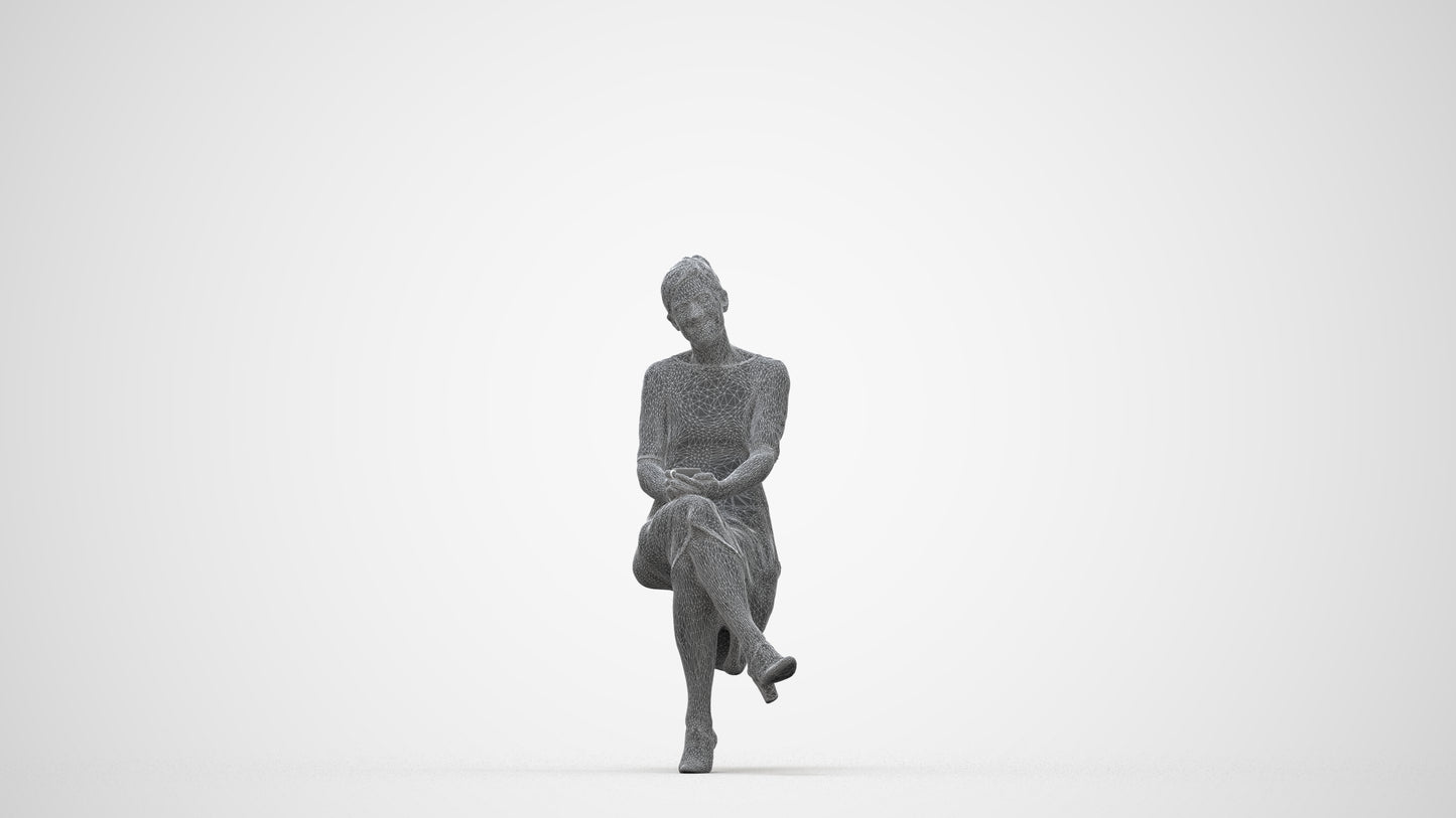 realistic 3D people woman business sitting, render-ready for V-Ray and Corona, FBX OBJ, wireframe back view