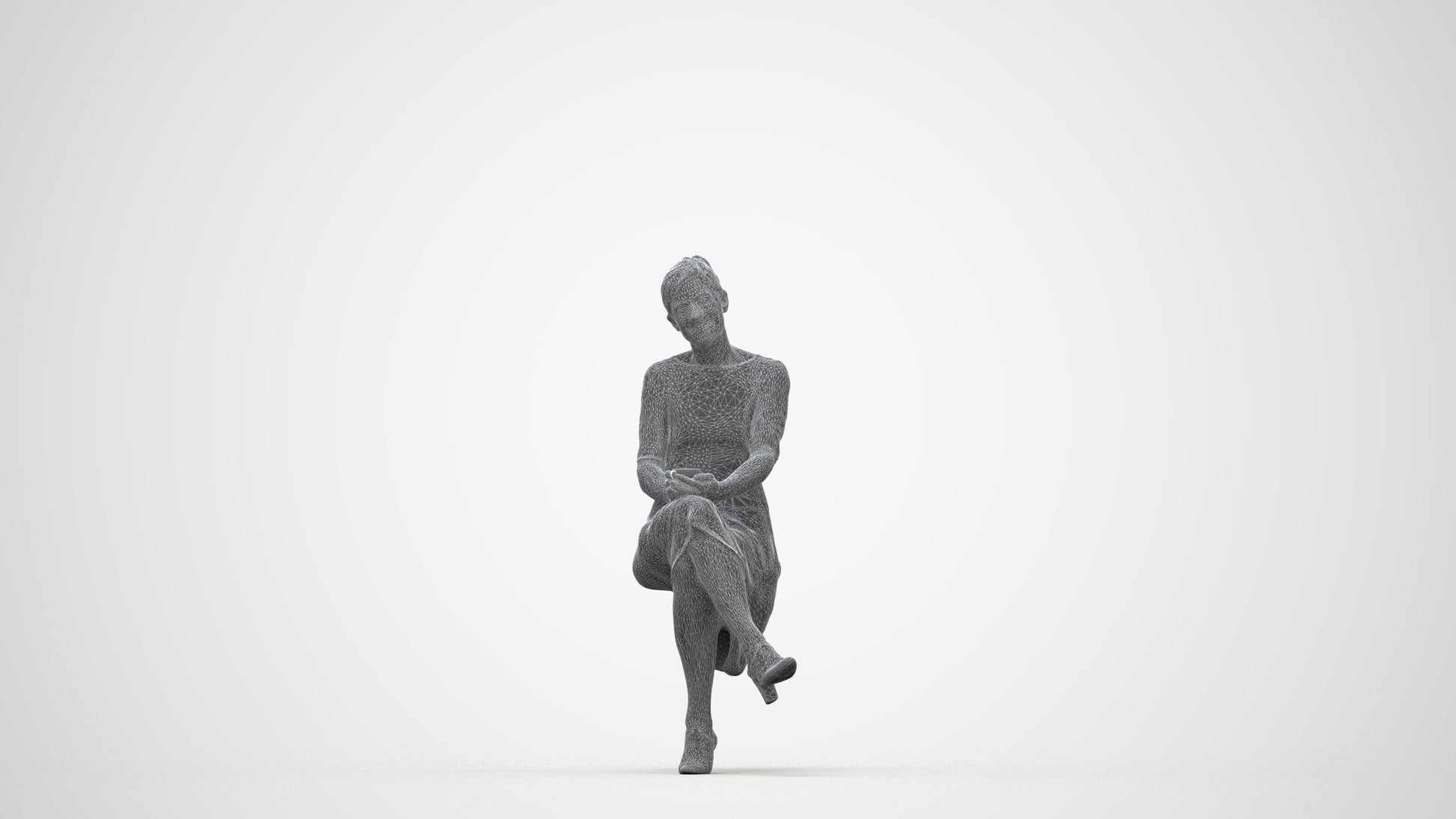 realistic 3D people woman business sitting, render-ready for V-Ray and Corona, FBX OBJ, wireframe back view