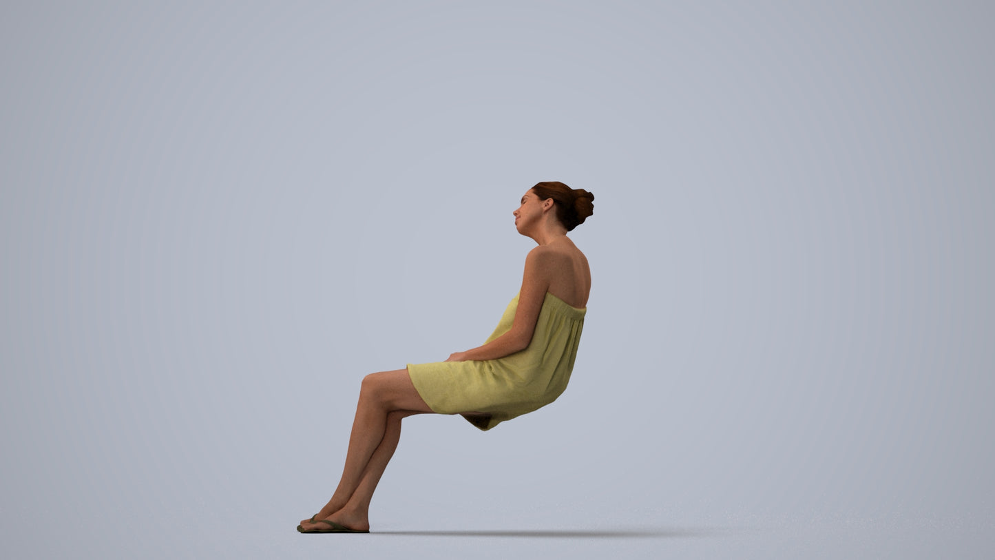 photogrammetry 3D woman casual bathroom, realistic human model archviz FBX, three-quarter view render