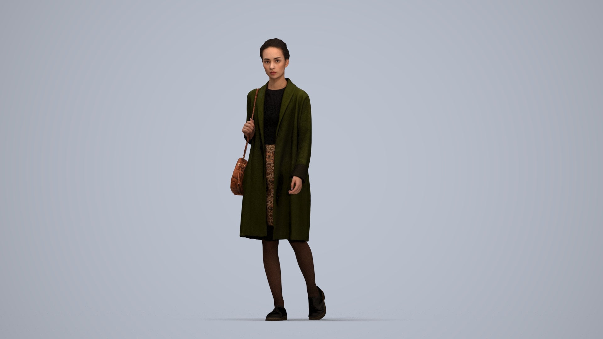 3D people model woman casual walking, scanned human for 3ds Max rendering, top-down view render